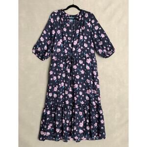 Draper James Draw String Maxi Dress Women's XXL Floral Puff Sleeve